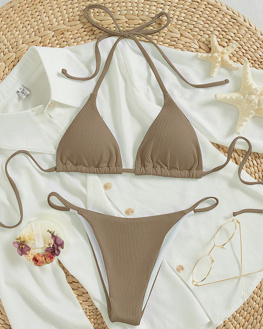 Damen Triangel-Bikini mit verstellbaren Bändern und rippierter Textur EB