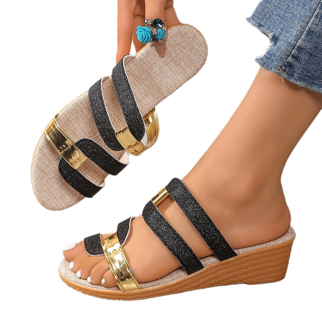 Damen elegante und bequeme Slipper-Sandalen mit glamourösen Glitzerbändern EB