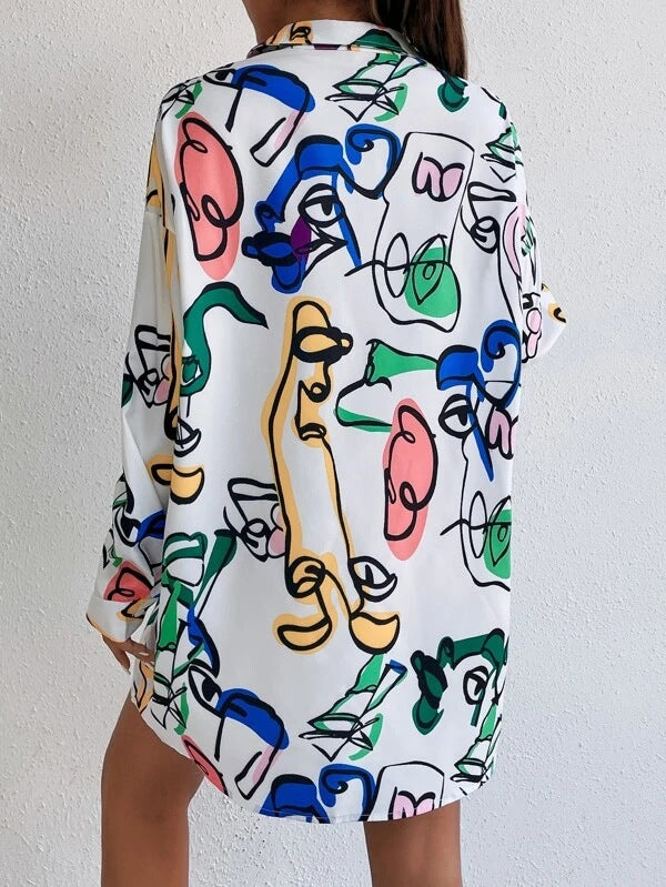 Damen Hemdblusenkleid im modernen Kunstdesign EB