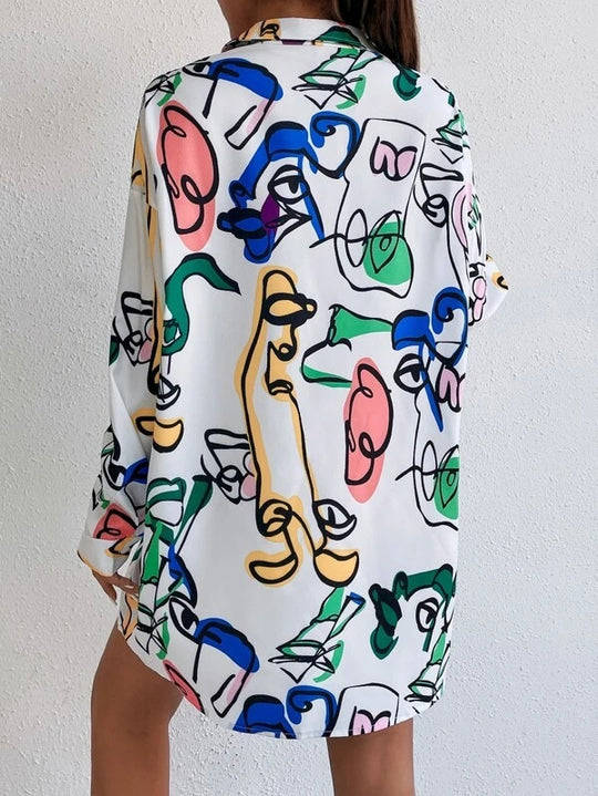 Damen Hemdblusenkleid im modernen Kunstdesign EB