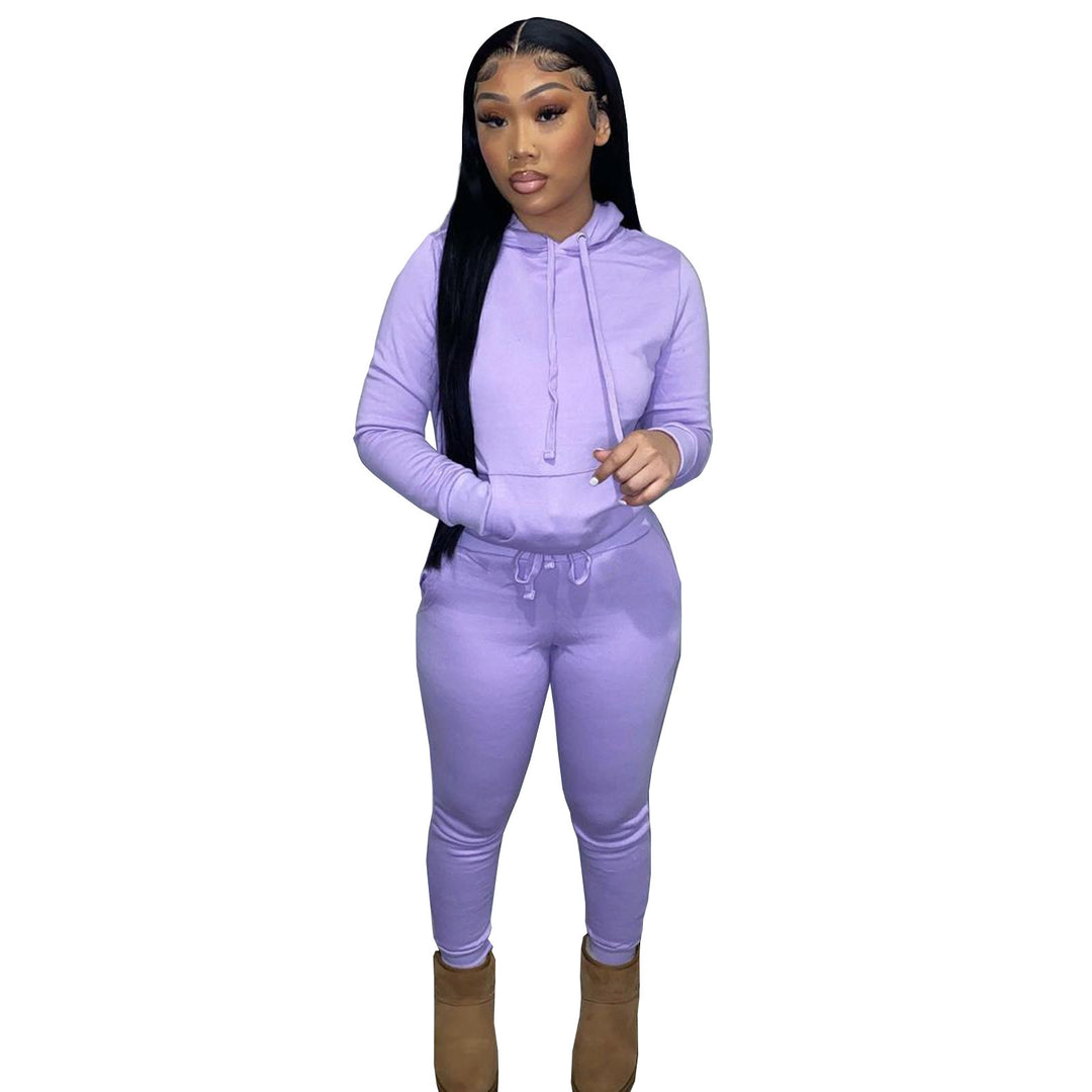 Damen nan Kapuzen-Lounge-Set mit Kängurutasche taillierter Jogginghose und Bündchen EB