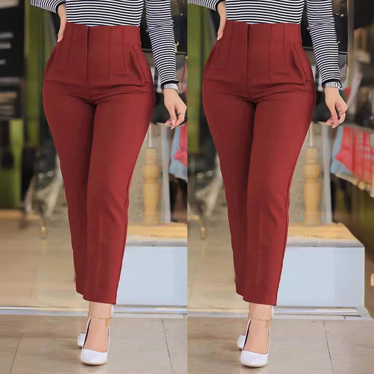 Damen Hochtaillierte Slim-Fit Bügelfalten-Hose mit geradem Bein EB