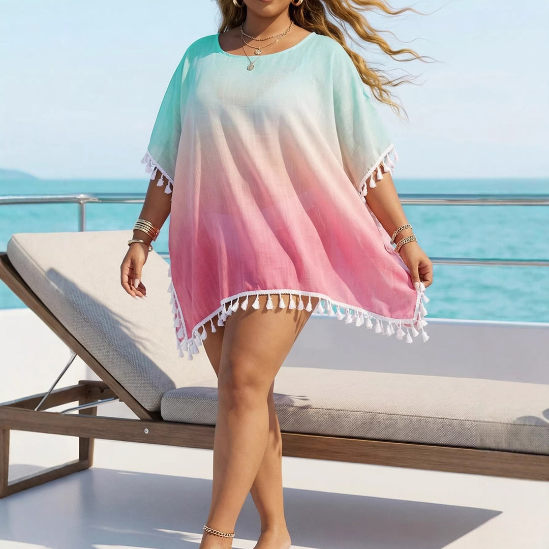 Damen luftiger Strandüberwurf mit eleganten Quasten EB