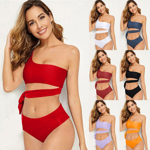 Damen Einseitiger Bikini mit trendigem Wickel-Design EB