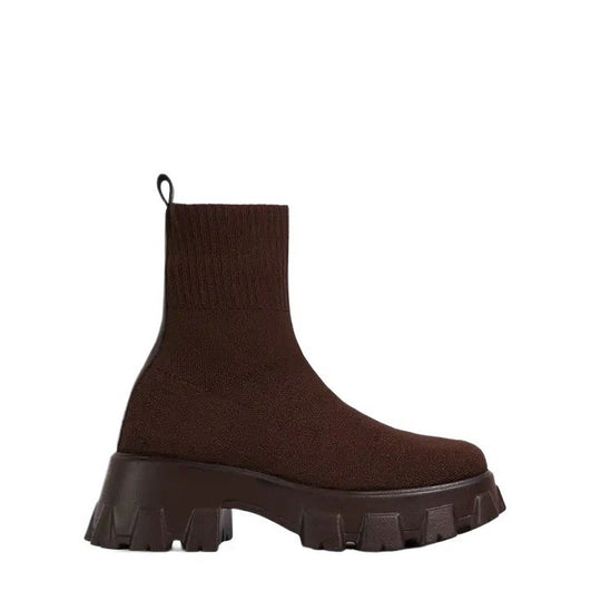 Damen trendige Stiefel mit hohem Schaft und robustem Plateau EB