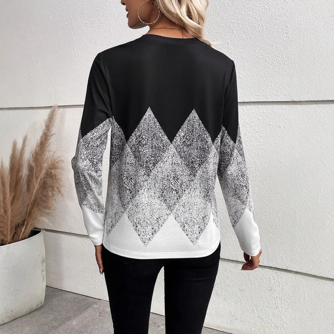 Damen Langarmshirt mit modernem geometrischem Muster EB