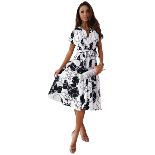 Damen Wickelkleid mit modernem geometrischem Print und Taillengürtel EB