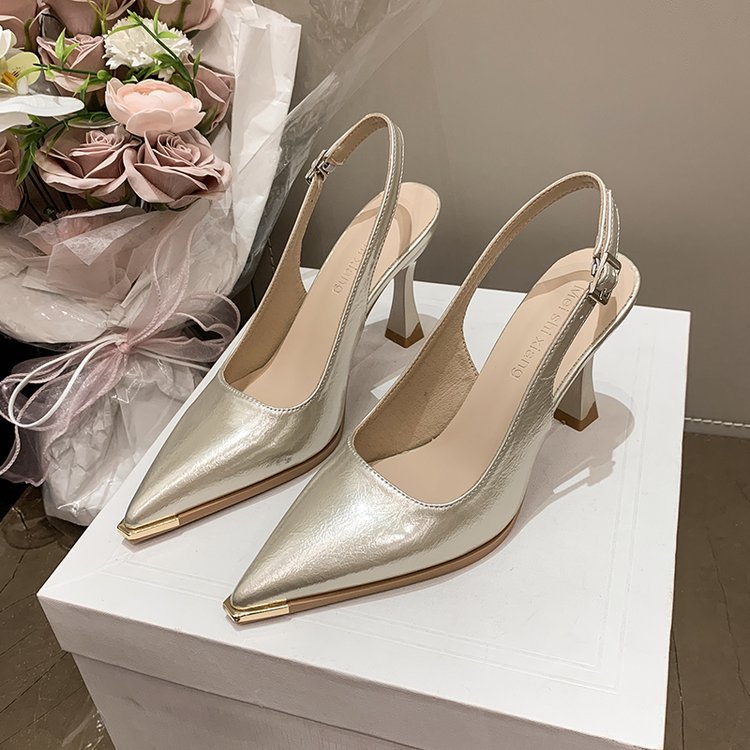 Damen elegante Slingback-Pumps mit spitzer Kappe und glänzender Oberfläche EB
