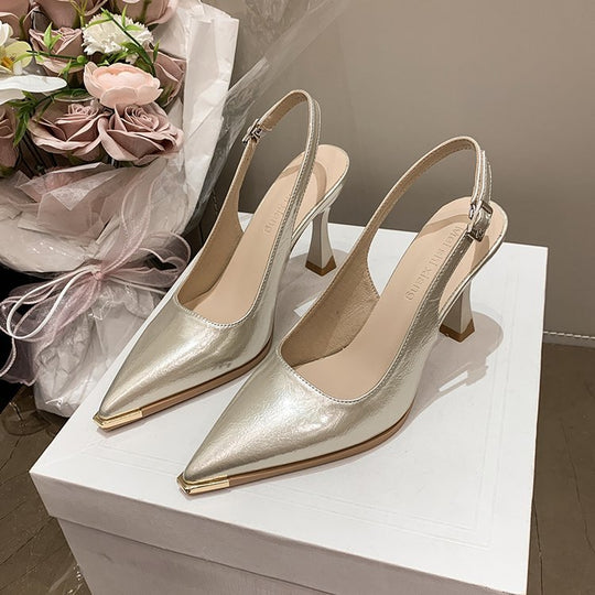 Damen elegante Slingback-Pumps mit spitzer Kappe und glänzender Oberfläche EB
