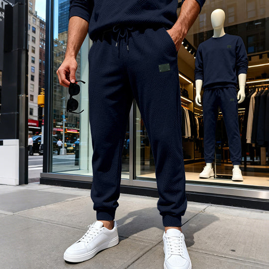 Herren Strukturierte Jogginghose mit geometrischer Waffelstruktur und elastischen Bündchen EB