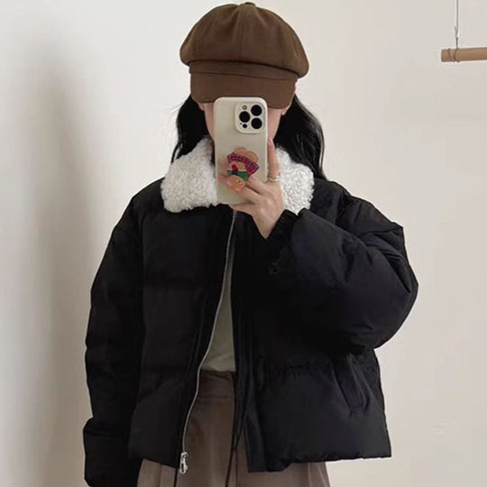 Damen Trendige Steppjacke mit Teddykragen und praktischen Taschen EB
