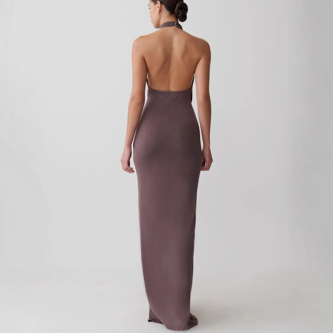 Damen Elegantes knöchellanges Wickelkleid mit tiefem Schlitz EB