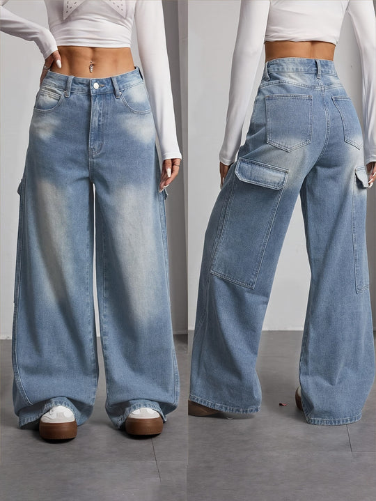 Damen Weite Cargo-Jeans im lässigen Schnitt mit praktischen Taschen EB