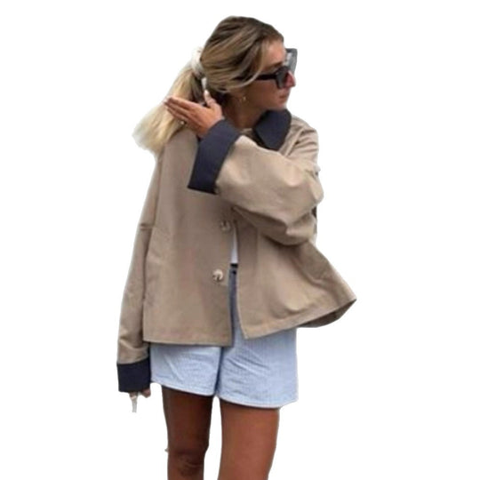 Damen lässige Oversized-Jacke mit kontrastierendem Kragen EB