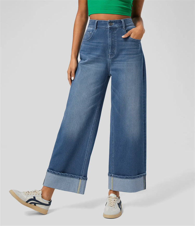 Damen Weit geschnittene Jeanshose mit hoch taillierter Passform EB
