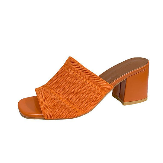 Damen elegante Mules mit strukturiertem Obermaterial und Blockabsatz EB