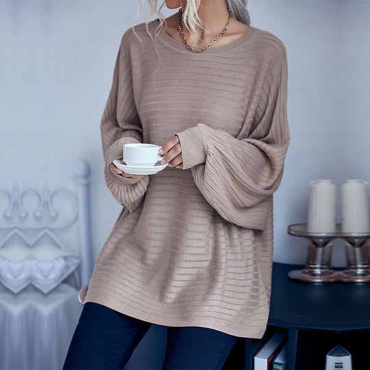 Damen Stilvoller Oversized-Pullover mit feiner Streifenstruktur EB