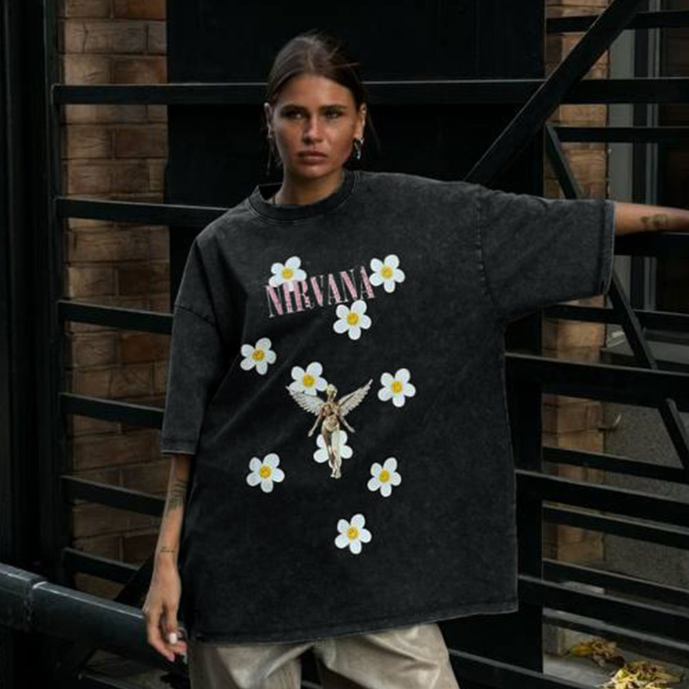 Damen Trendiges Oversized T-Shirt mit floralem Aufdruck EB