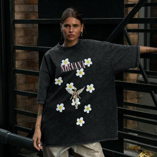 Damen Trendiges Oversized T-Shirt mit floralem Aufdruck EB