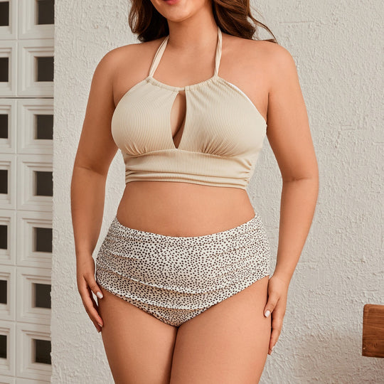 Damen Hochgeschnittenes Bikini-Set mit gerafftem Oberteil EB