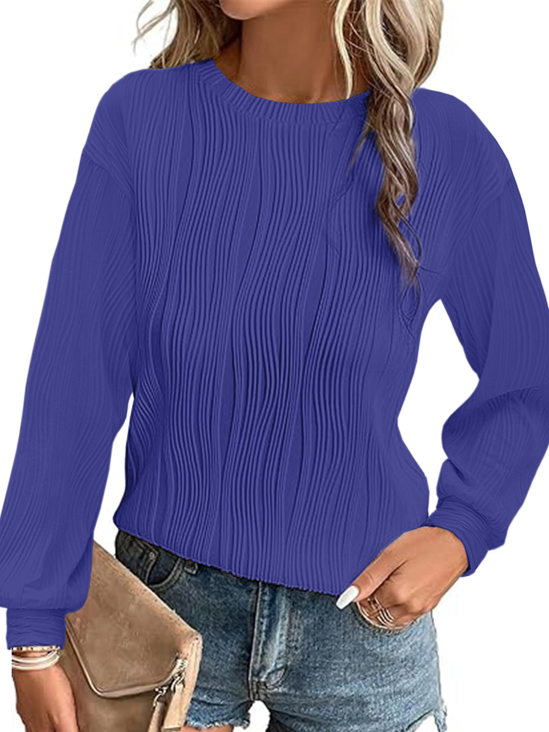 Damen plissierter Langarm-Pullover EB
