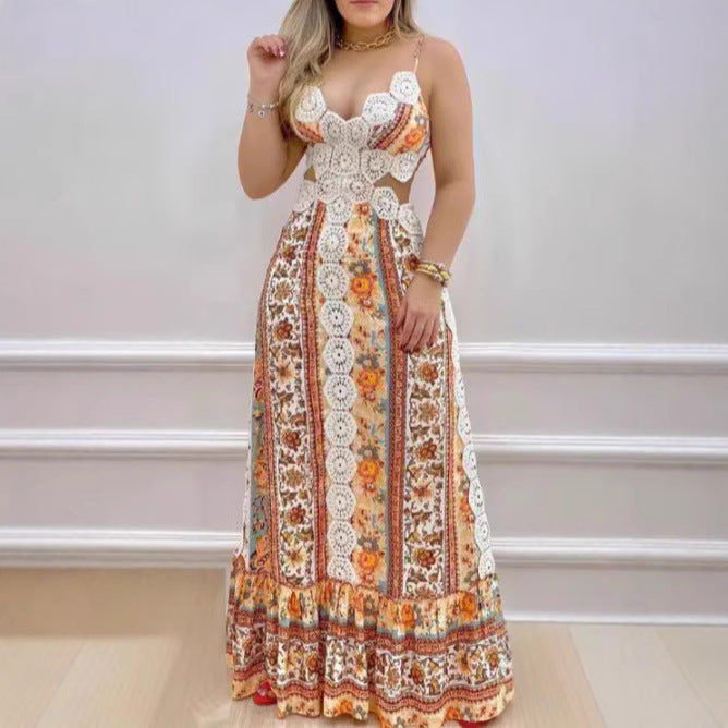 Damen Maxikleid mit anatomischem Schnitt und filigranem Häkelmuster EB