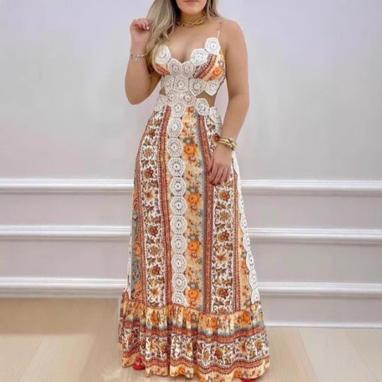 Damen Maxikleid mit anatomischem Schnitt und filigranem Häkelmuster EB