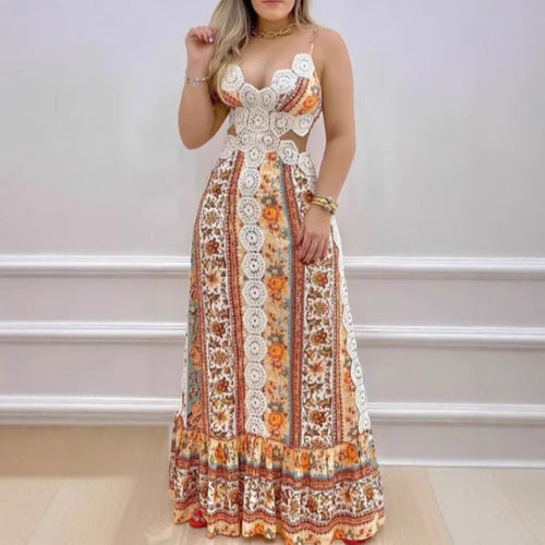 Damen Maxikleid mit anatomischem Schnitt und filigranem Häkelmuster EB