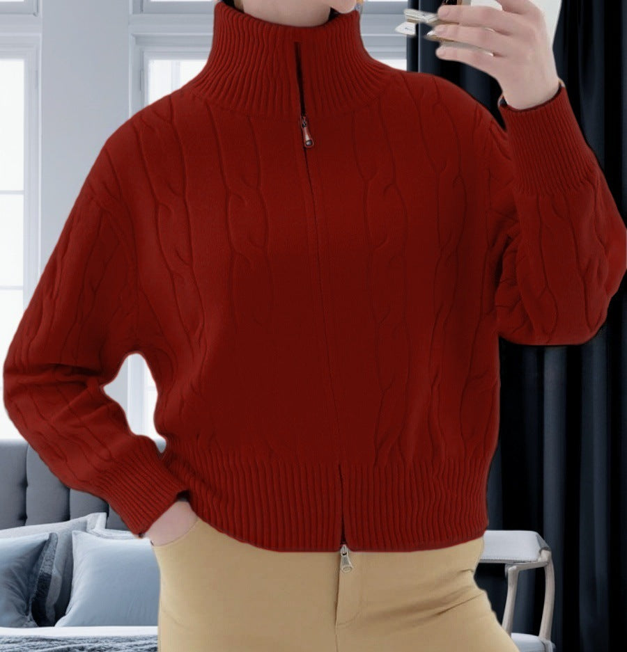 Damen Strickpullover mit hohem Kragen und Zipper EB