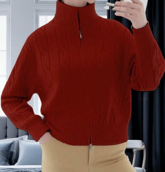 Damen Strickpullover mit hohem Kragen und Zipper EB