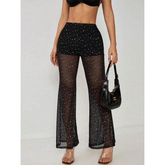 Damen Elegante transparente Palazzo-Hose mit funkelnden Akzenten EB