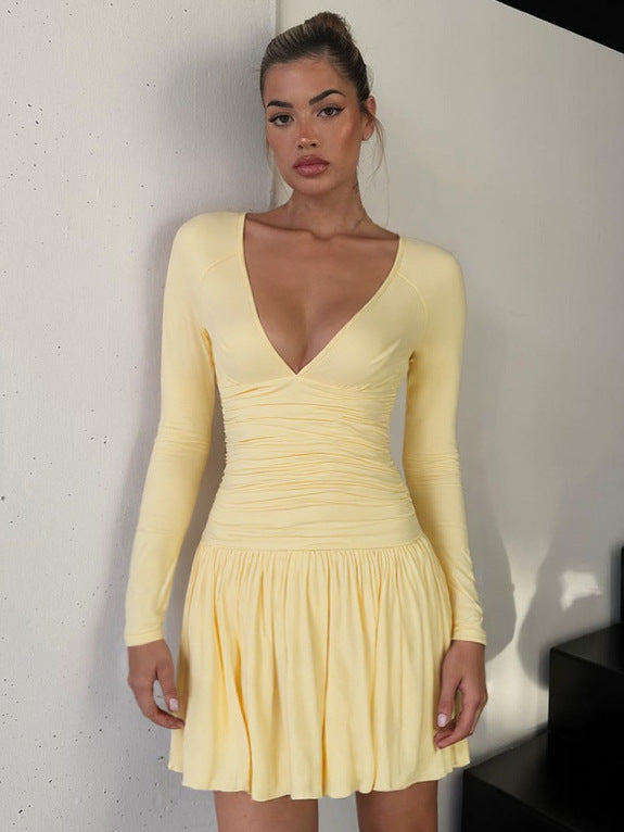 Damen Verspieltes Wickelkleid mit elegantem V-Ausschnitt und Rüschendetails EB