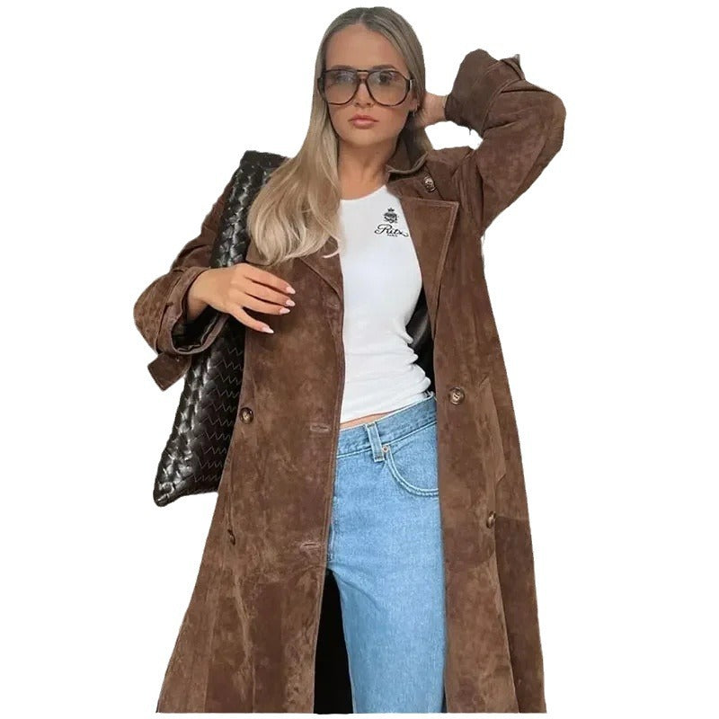 Damen Modischer Wildleder-Trenchcoat EB