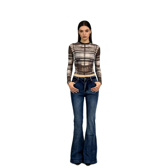 Damen elegantes cropped Oberteil mit Puffärmeln und Vintage-Stickerei EB