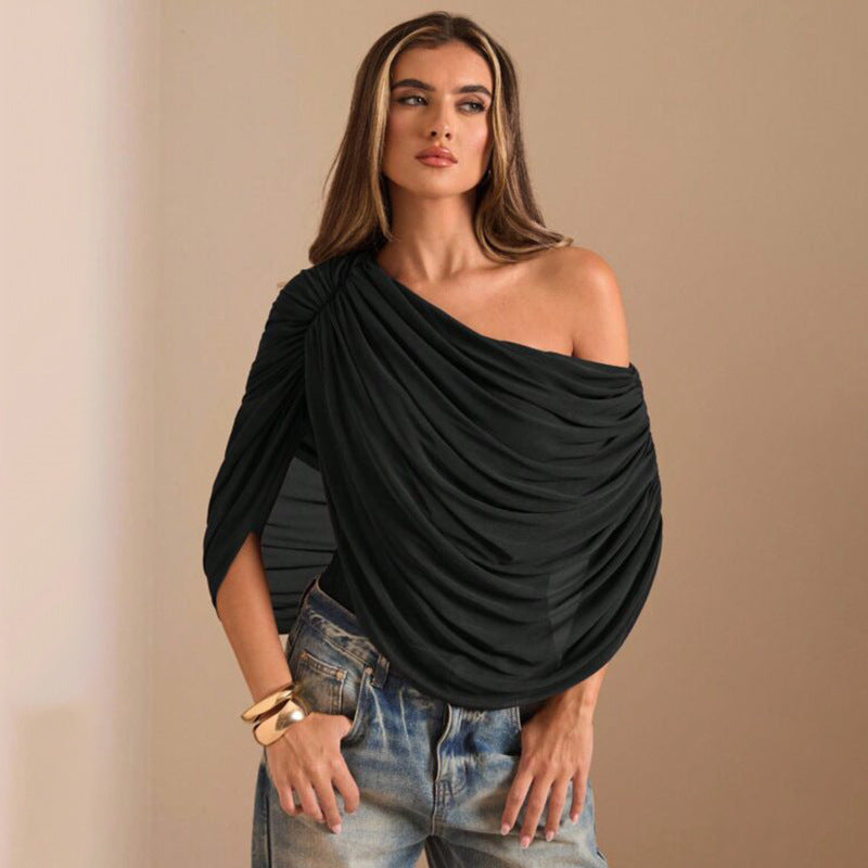 Damen Einseitiger Chiffon-Bodysuit mit Drapierungen EB