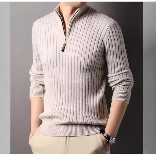 Herren Strickpullover mit modernem Stehkragen im Rippdesign EB