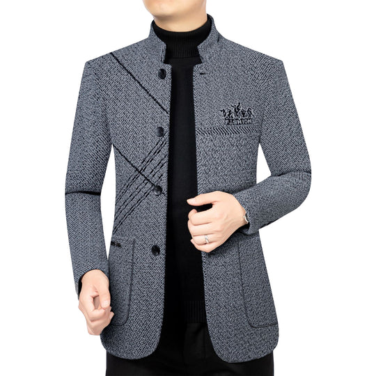 Herren Stehkragen-Mantel aus strukturierter Wollmischung mit schmaler Silhouette EB