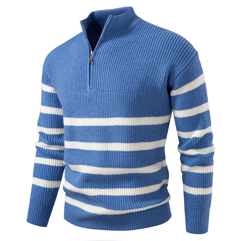 Herren Strickpullover mit halbem Reißverschluss und modernem Streifen-Design EB