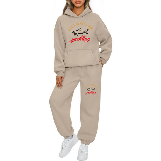 Damen nan oversized Hoodie und Jogginghose Set mit Kapuze Kängurutasche und gerippten Bündchen EB