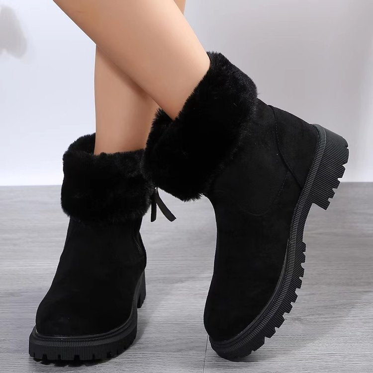 Damen  gefütterte Ankle-Boots mit vollem Fellkragen, robust profiliertem Laufsohle und seitlichem Reißverschluss EB