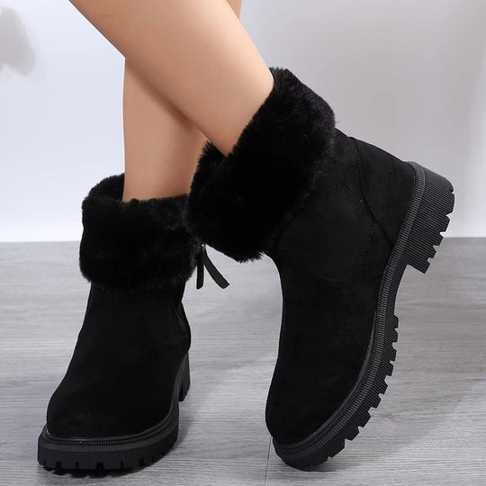Damen  gefütterte Ankle-Boots mit vollem Fellkragen, robust profiliertem Laufsohle und seitlichem Reißverschluss EB