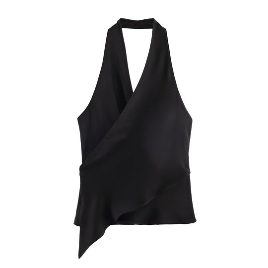 Damen elegantes Haltertop mit asymmetrischem Schnitt und schimmerndem Satinfinish EB