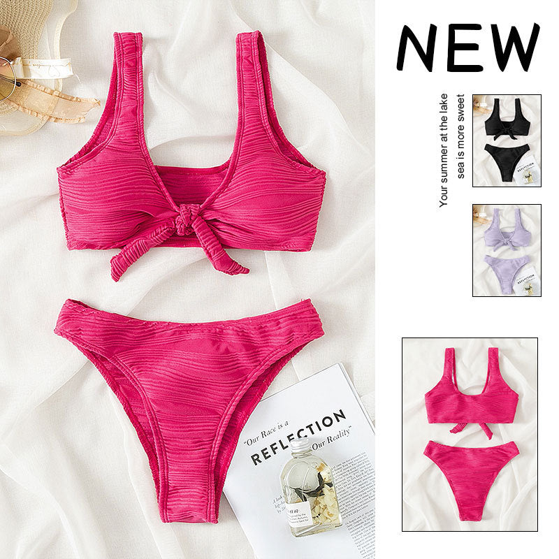 Damen Bandeau-Bikini mit raffiniertem Knoten-Design und hohem Beinausschnitt EB