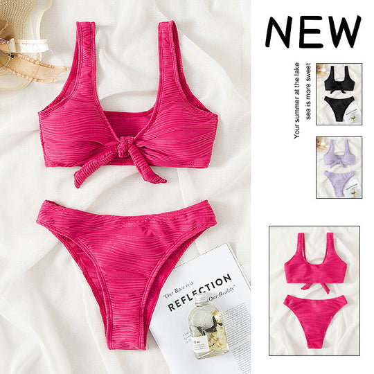 Damen Bandeau-Bikini mit raffiniertem Knoten-Design und hohem Beinausschnitt EB