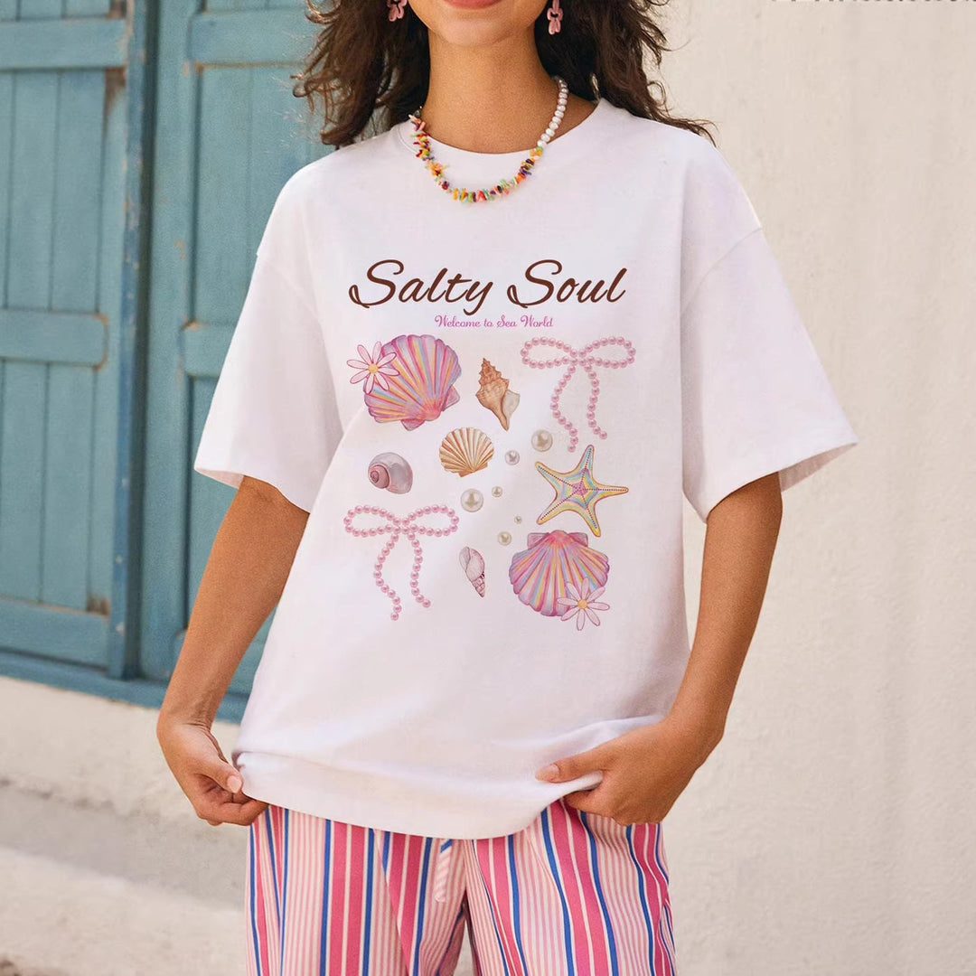 Damen Grafik T-Shirt mit maritimem Muschelmotiv und legerem Schnitt EB
