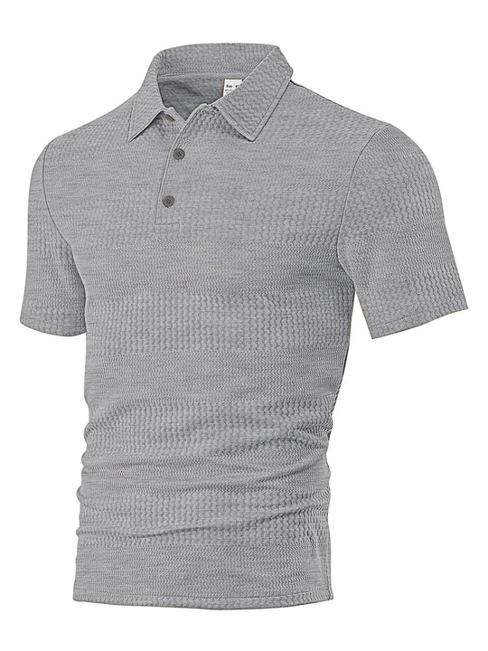 Herren nan körperbetontes Kurzarm-Polo aus elastischem Jacquardstrick mit Hemdkragen EB