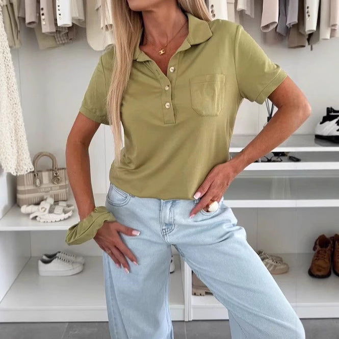 Damen Poloshirt mit Knopfleiste und Brusttasche EB