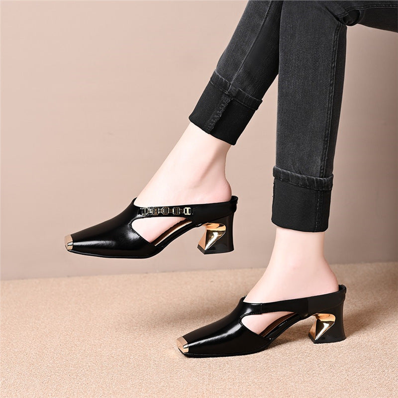 Damen elegante Sling-Pumps mit modischem Blockabsatz und glänzenden Akzenten EB