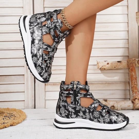 Damen Sportliche Sneaker mit floralem Design und atmungsaktiver Netzstruktur EB