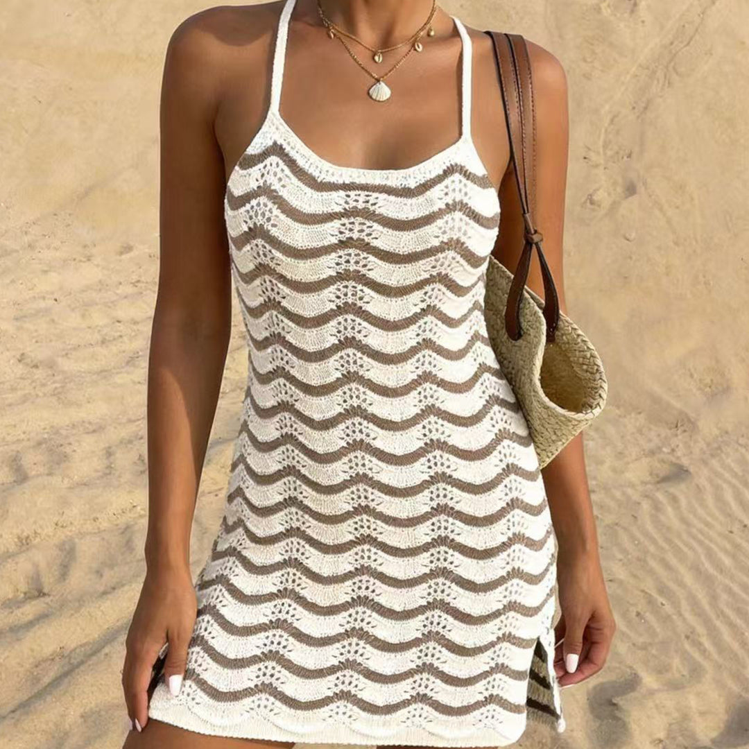 Damen Häkel-Strandkleid mit Wellenmuster EB